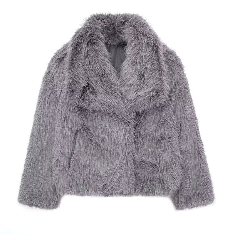 Isla Oversized Faux Fur Coat | Oversized Collar Button Coat