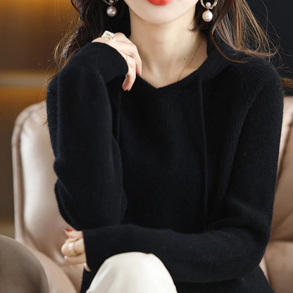 Isla Hooded Sweater | Drawstring Ribbed Raglan Sleeves Sweater