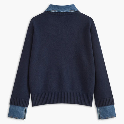 Olivia Collared Button Front Sweater | Denim Collar And Cuff Sweater
