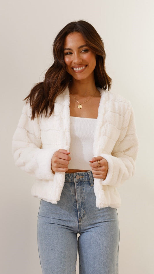Lydia Quilted Cropped Faux Fur Jacket | Relaxed Fit Open Front Jacket
