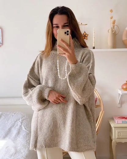 Giulia Oversized Turtleneck Sweater | Balloon Sleeves Tunic Length Sweater