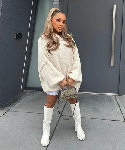 Giulia Oversized Turtleneck Sweater | Balloon Sleeves Tunic Length Sweater