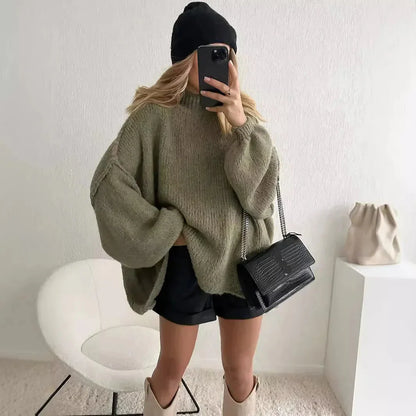 Giulia Oversized Turtleneck Sweater | Balloon Sleeves Tunic Length Sweater