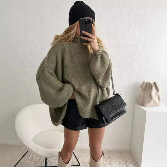 Giulia Oversized Turtleneck Sweater | Balloon Sleeves Tunic Length Sweater