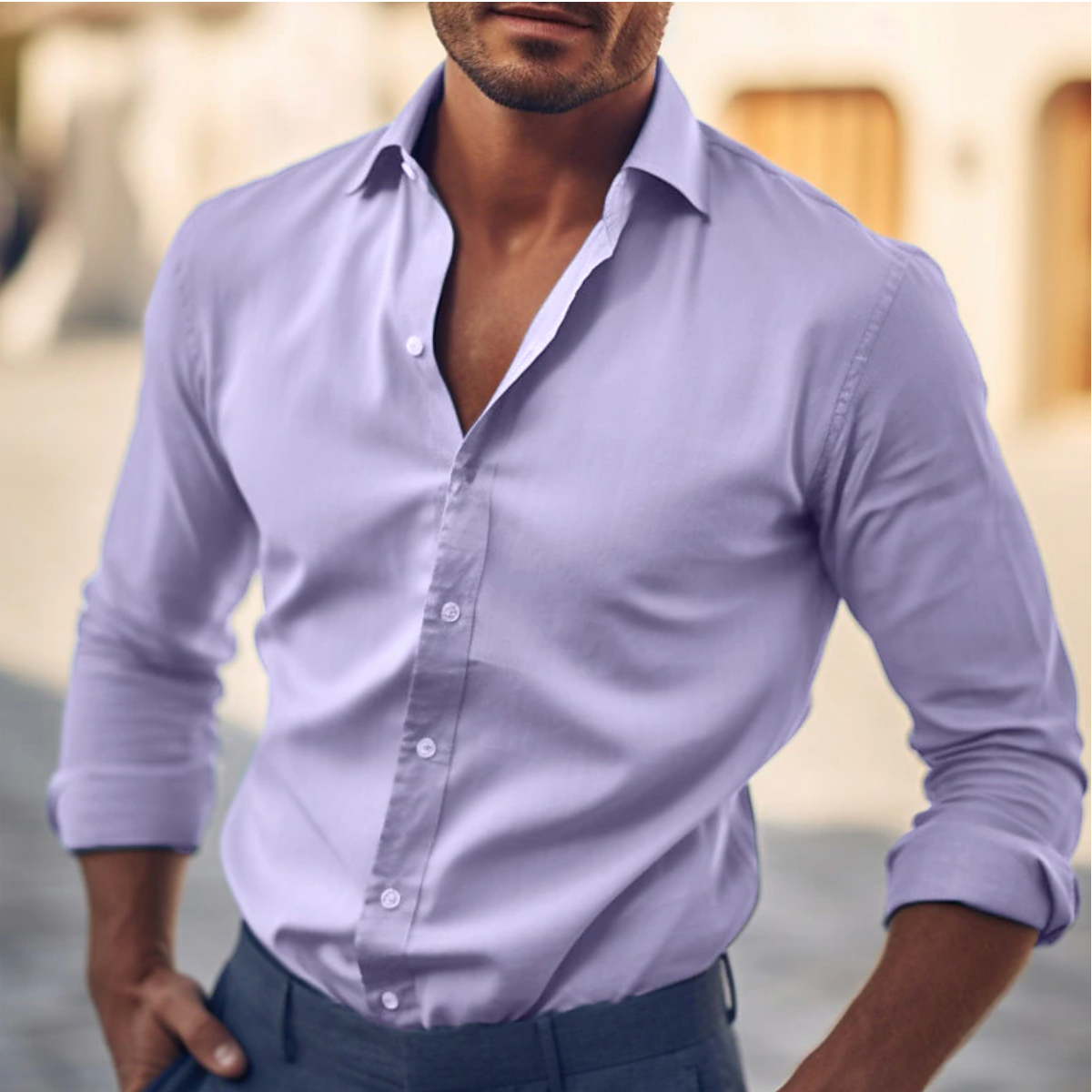 Men’s Slim Fit Shirt – Button Down – Long Sleeve – Cotton Feel – Smart Casual Wear