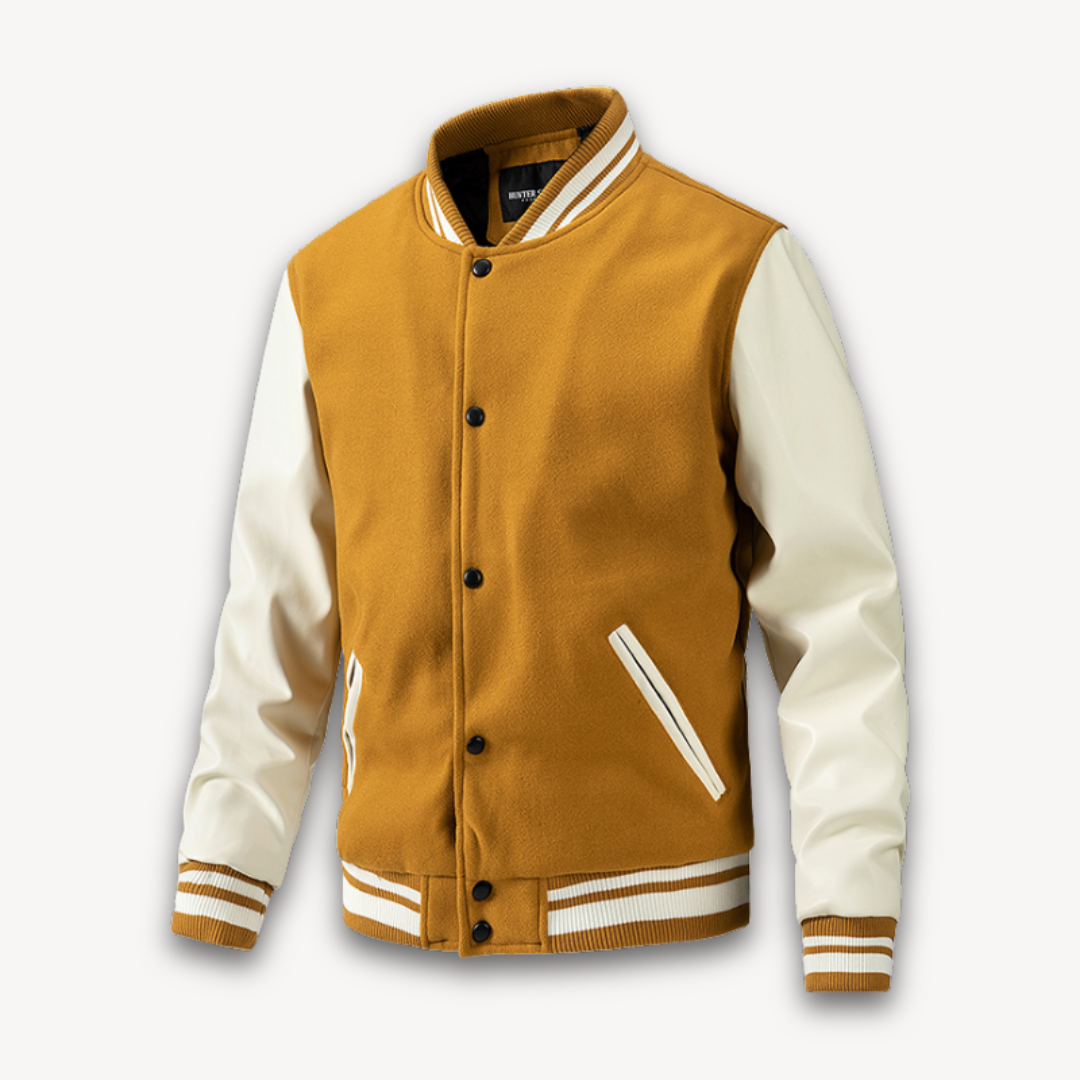Men’s Varsity Jacket – Classic Fit – Soft Textured Body – Long Sleeves – Snap Front