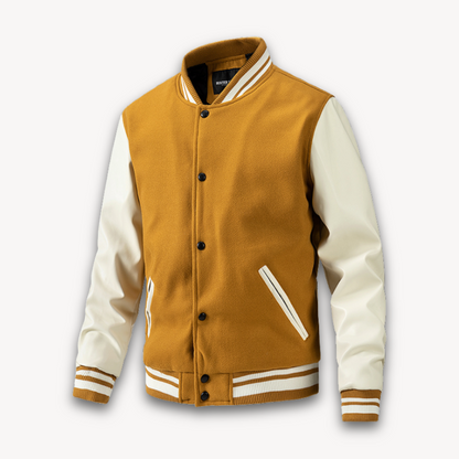 Men’s Varsity Jacket – Classic Fit – Soft Textured Body – Long Sleeves – Snap Front