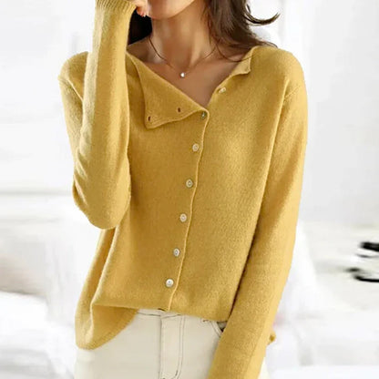 Isla Wool Relaxed Fit Cardigan | Button Front Scoop Neck Cardigan