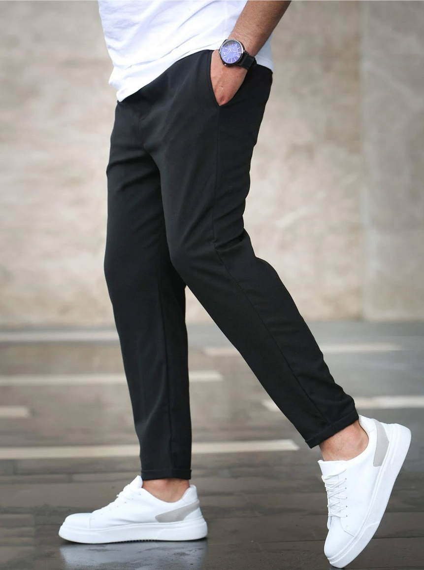 Men’s Slim Fit Pants – Cotton Blend – Elastic Waist – Drawstring – Full Length
