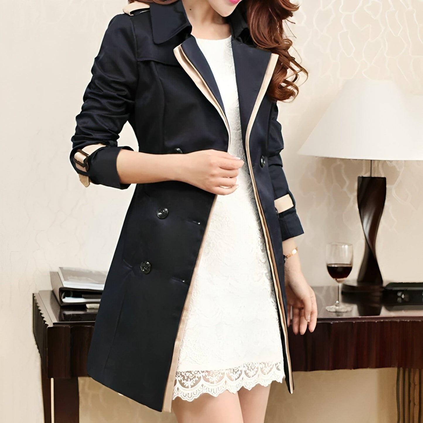 Women’s Trench Coat – Slim Fit – Double-Breasted – Weather-Resistant Fabric