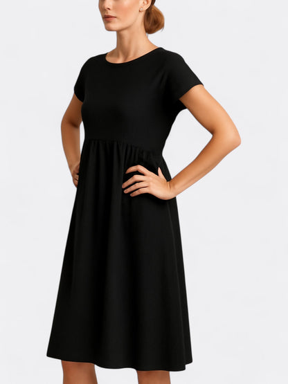 Women’s Midi Dress – A-Line Fit – Breathable Blend – Short Sleeve – O Neckline