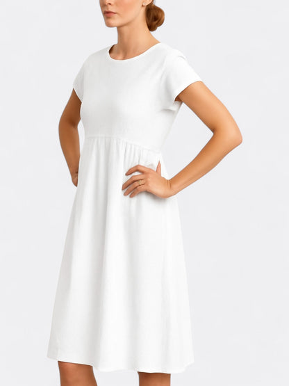 Women’s Midi Dress – A-Line Fit – Breathable Blend – Short Sleeve – O Neckline