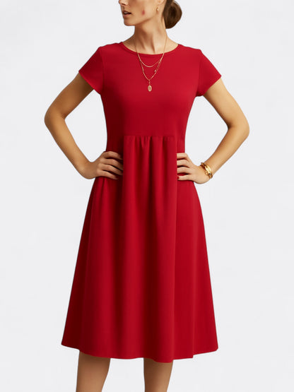 Women’s Midi Dress – A-Line Fit – Breathable Blend – Short Sleeve – O Neckline