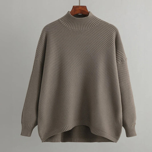 Amelia Oversized Mock Neck Sweater | Ribbed Knit High-Low Hem Sweater