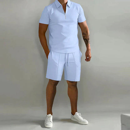 Men’s Sport Set – Classic Fit – Breathable Blend – Zip Collar – Short Sleeve Casual