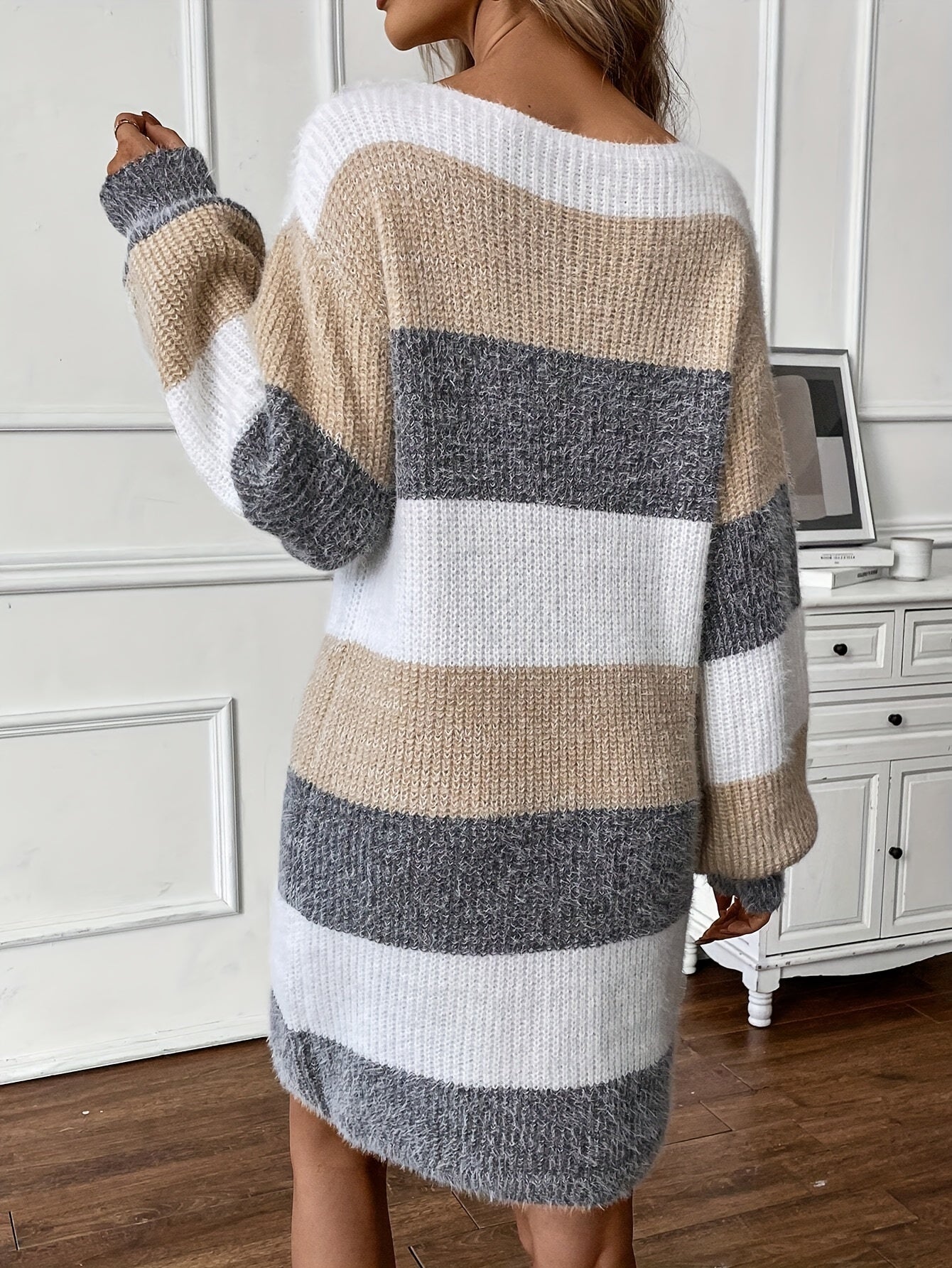 Women's Knit Sweater Dress - Soft Fabric - Relaxed Fit - Long Sleeve Crew Neck