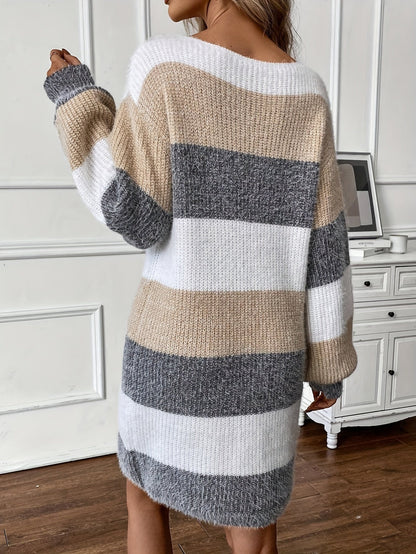 Women's Knit Sweater Dress - Soft Fabric - Relaxed Fit - Long Sleeve Crew Neck