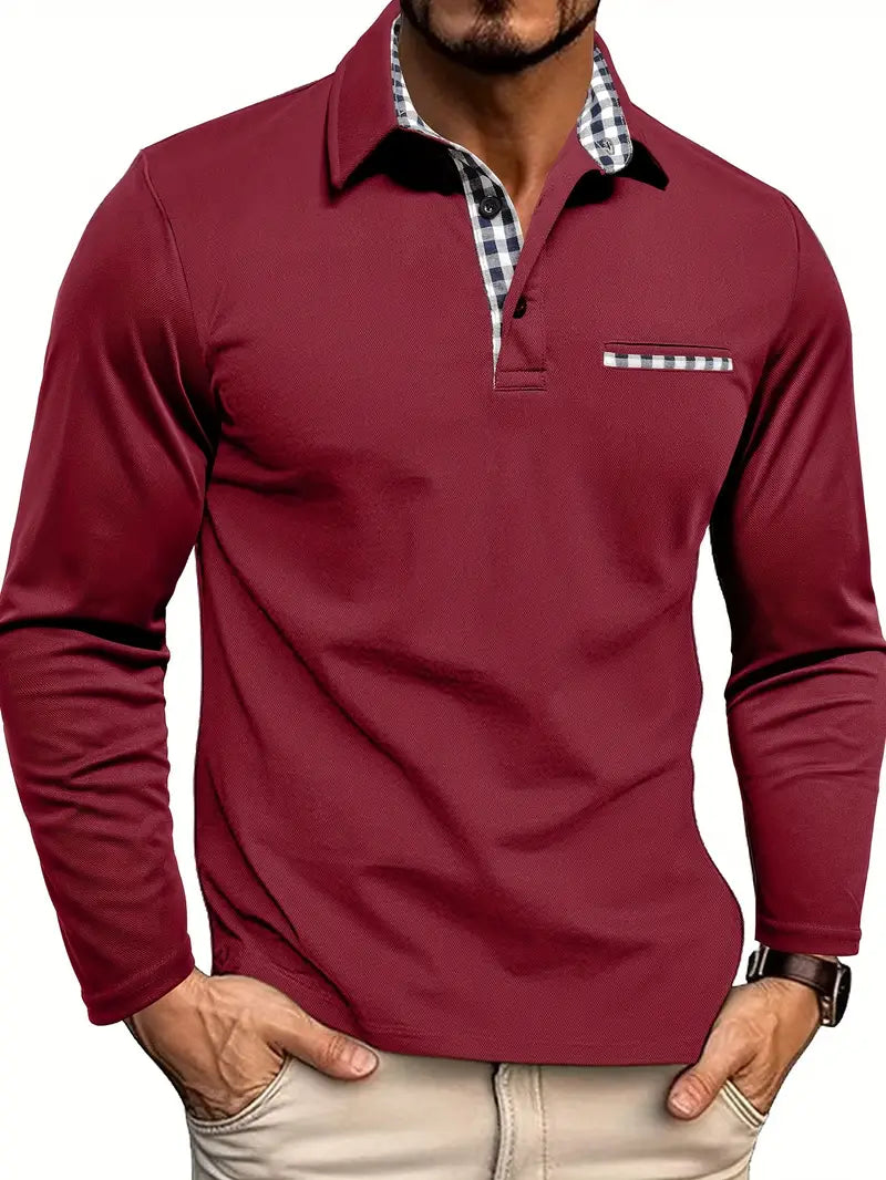 Men’s Polo Shirt – Regular Fit – Long Sleeve – Breathable Cotton Blend – Contrast Trim