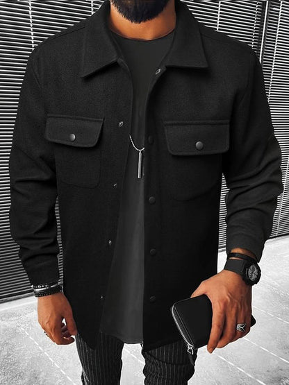 Men’s Button-Down Jacket – Structured Fit – Luxury Fabric – Chest Pockets – Mid Length