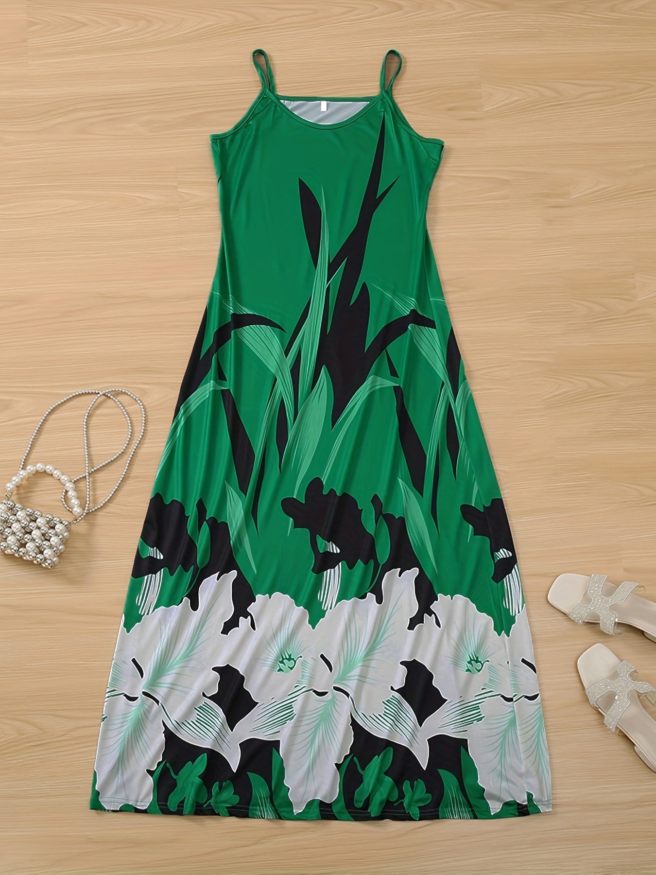 Women's Maxi Dress - Sleeveless Thin Straps - Floral Print - Flowing A-Line Fit