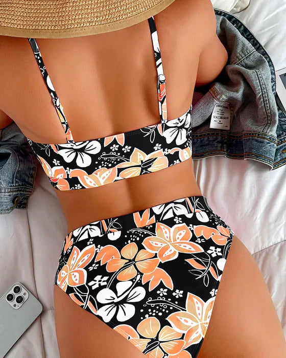 Women’s Bikini Set – High Waisted – Tank Top – Floral Print – Breathable Blend