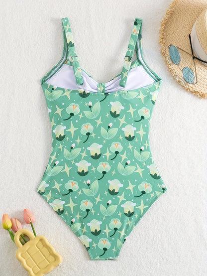 Women’s One-Piece Swimsuit – Floral Print – Ruched Bust – Supportive Full Coverage