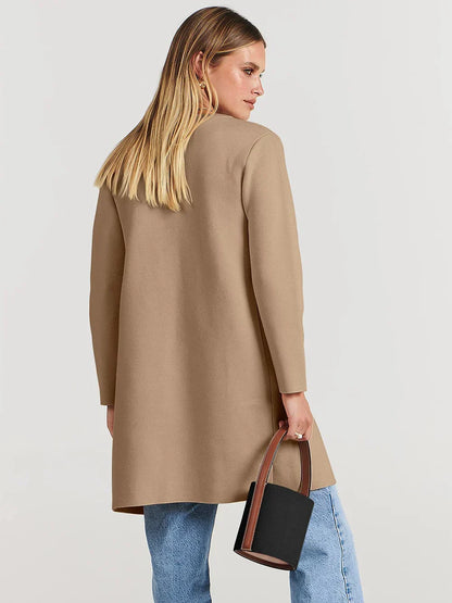Women’s Coat – Wool Blend – Relaxed Fit – Knee Length – Wide Lapel – Minimalist Style