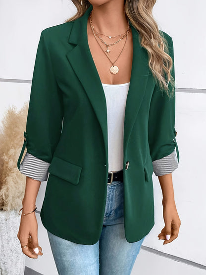Women’s Blazer – Tailored Fit – Single-Breasted – Notched Lapel – Flap Pockets – Wool Blend