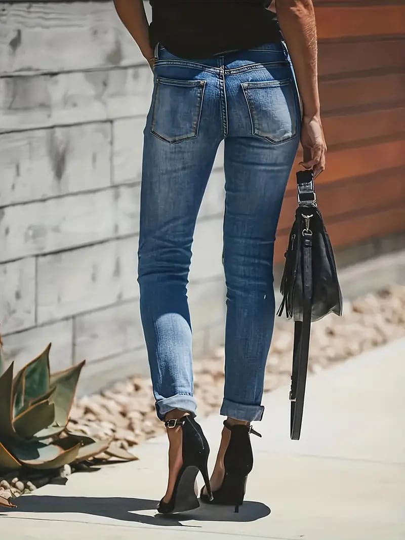 Effortlessly Elegant: High-Waisted Button-Fly Denim Jeans for Women