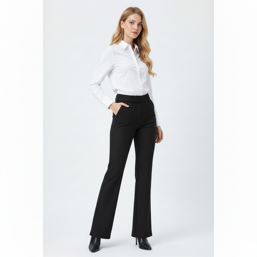 Fiona High-Waisted Flared Pants | Belted Tailored Full-Length Trousers