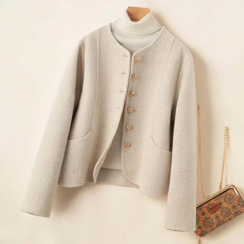 Amelia Collarless Jacket | Button Front Patch Pockets Jacket