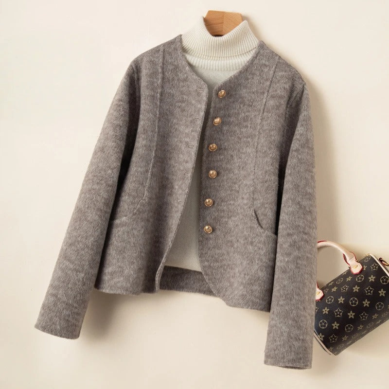 Amelia Collarless Jacket | Button Front Patch Pockets Jacket