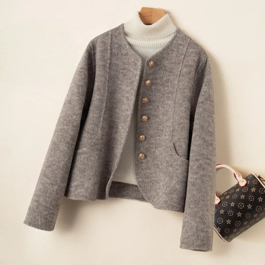 Amelia Collarless Jacket | Button Front Patch Pockets Jacket