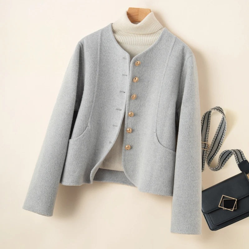 Amelia Collarless Jacket | Button Front Patch Pockets Jacket