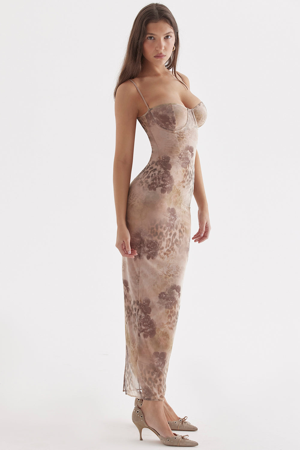 Women’s Maxi Dress – Floral Print – Corset Bodice – Spaghetti Straps – Slim Fit