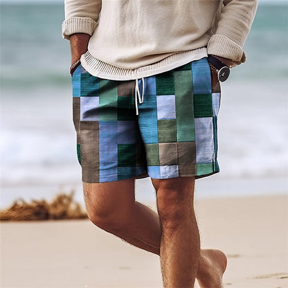 Men’s Swim Shorts – Quick Dry – Regular Fit – Mid-Thigh – Adjustable Waist – Patchwork