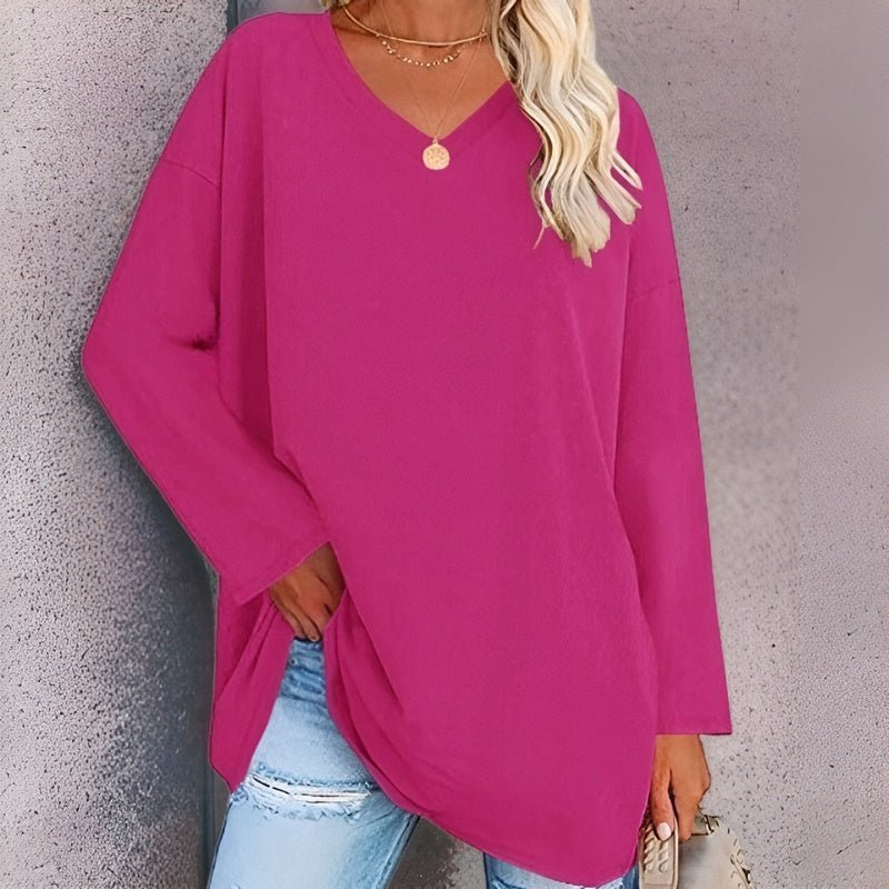 Women’s Long Sleeve Shirt – Oversized Fit – V-Neck – Soft Breathable Fabric