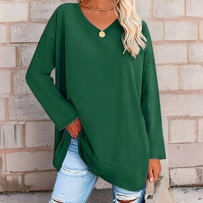 Women’s Long Sleeve Shirt – Oversized Fit – V-Neck – Soft Breathable Fabric