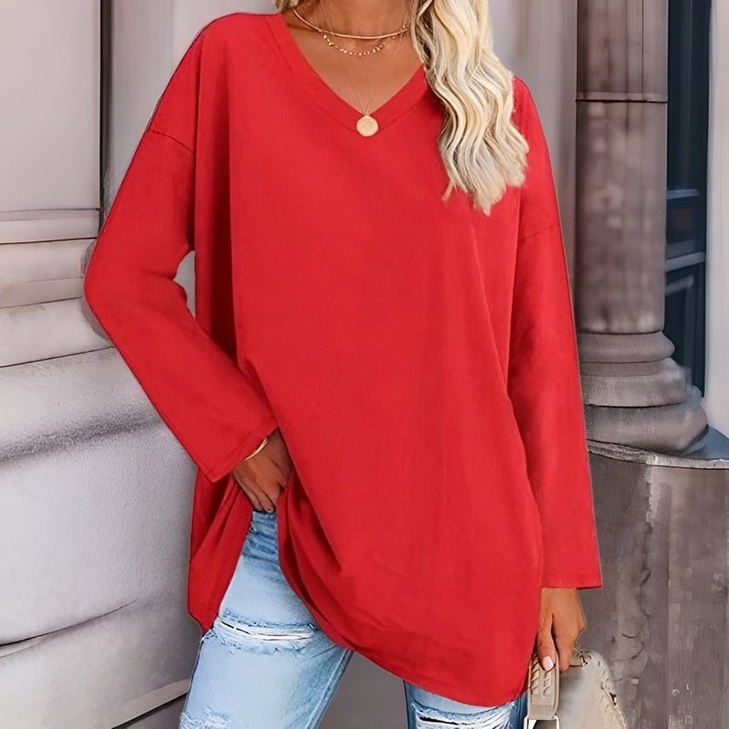 Women’s Long Sleeve Shirt – Oversized Fit – V-Neck – Soft Breathable Fabric