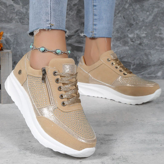 Women’s Sneakers - Synthetic - Platform Sole - Studded Detailing