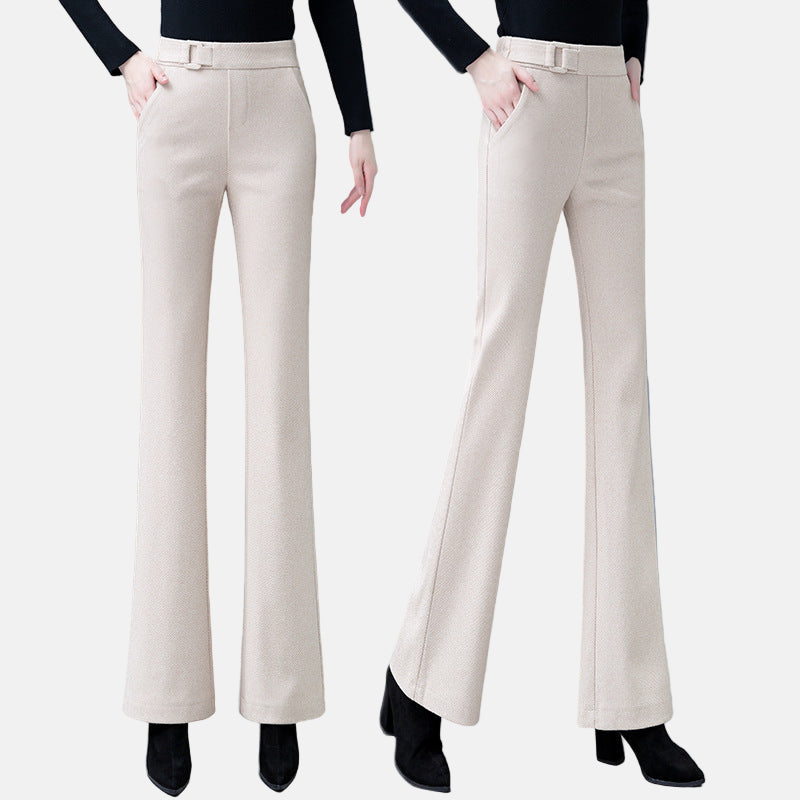 Fiona High-Waisted Flared Pants | Belted Tailored Full-Length Trousers
