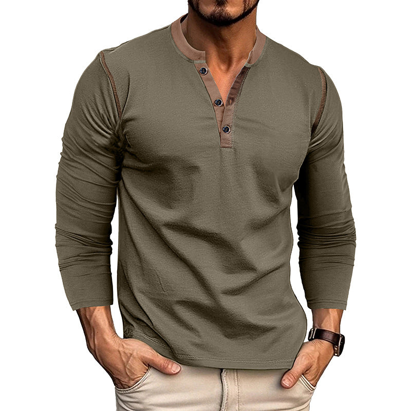 Men's Classic Henley Shirt - Long Sleeve - Button Placket - Casual Fit