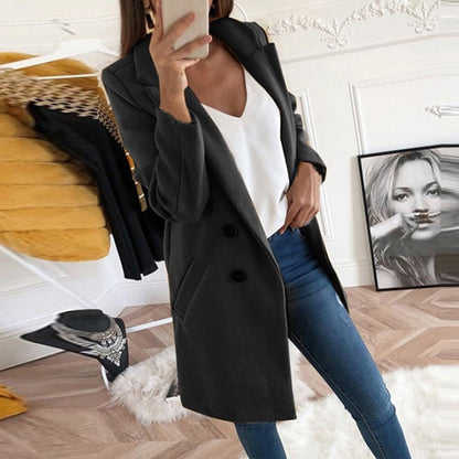 Women’s Blazer Coat – Tailored Fit – Wool Blend – Double-Breasted – Knee Length