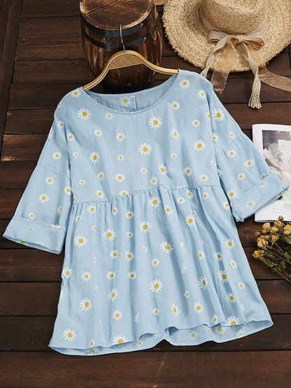 Women’s Casual Top – Relaxed Fit – Floral Print – Short Sleeve – Breathable Fabric
