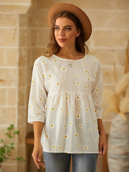 Women’s Casual Top – Relaxed Fit – Floral Print – Short Sleeve – Breathable Fabric