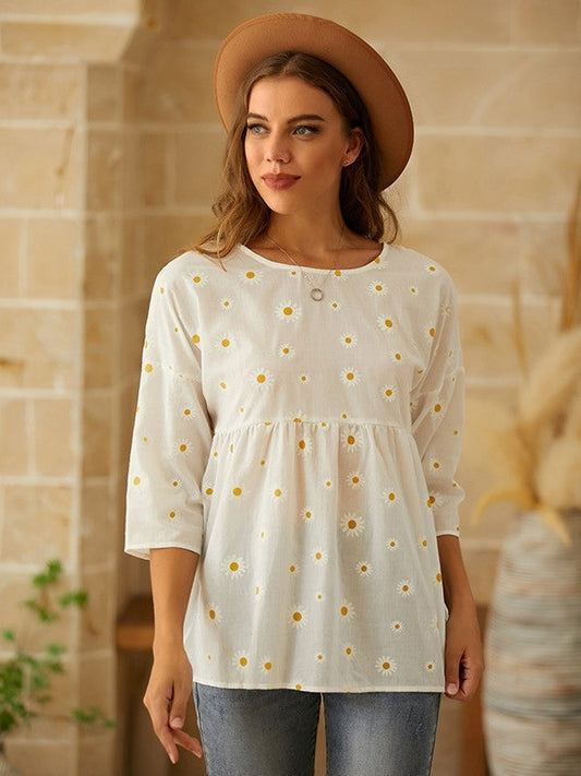 Women’s Casual Top – Relaxed Fit – Floral Print – Short Sleeve – Breathable Fabric