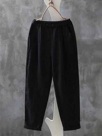 Women’s Casual Pants – Relaxed Fit – Cotton Blend – Full Length – Elastic Waist