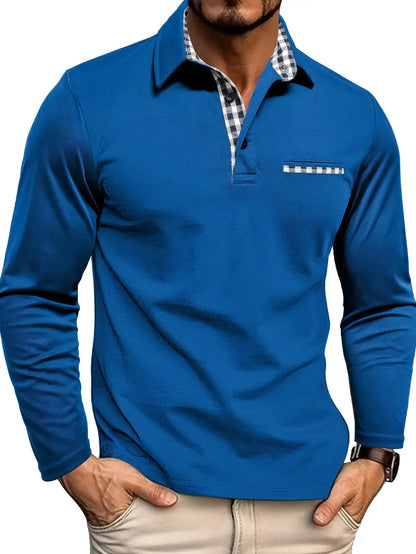 Men’s Polo Shirt – Regular Fit – Long Sleeve – Breathable Cotton Blend – Contrast Trim