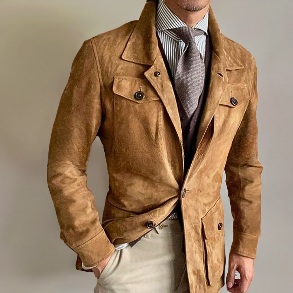 Men’s Jacket – Tailored Fit – Wool-Feel Fabric – Button Closure – Smart Casual Style