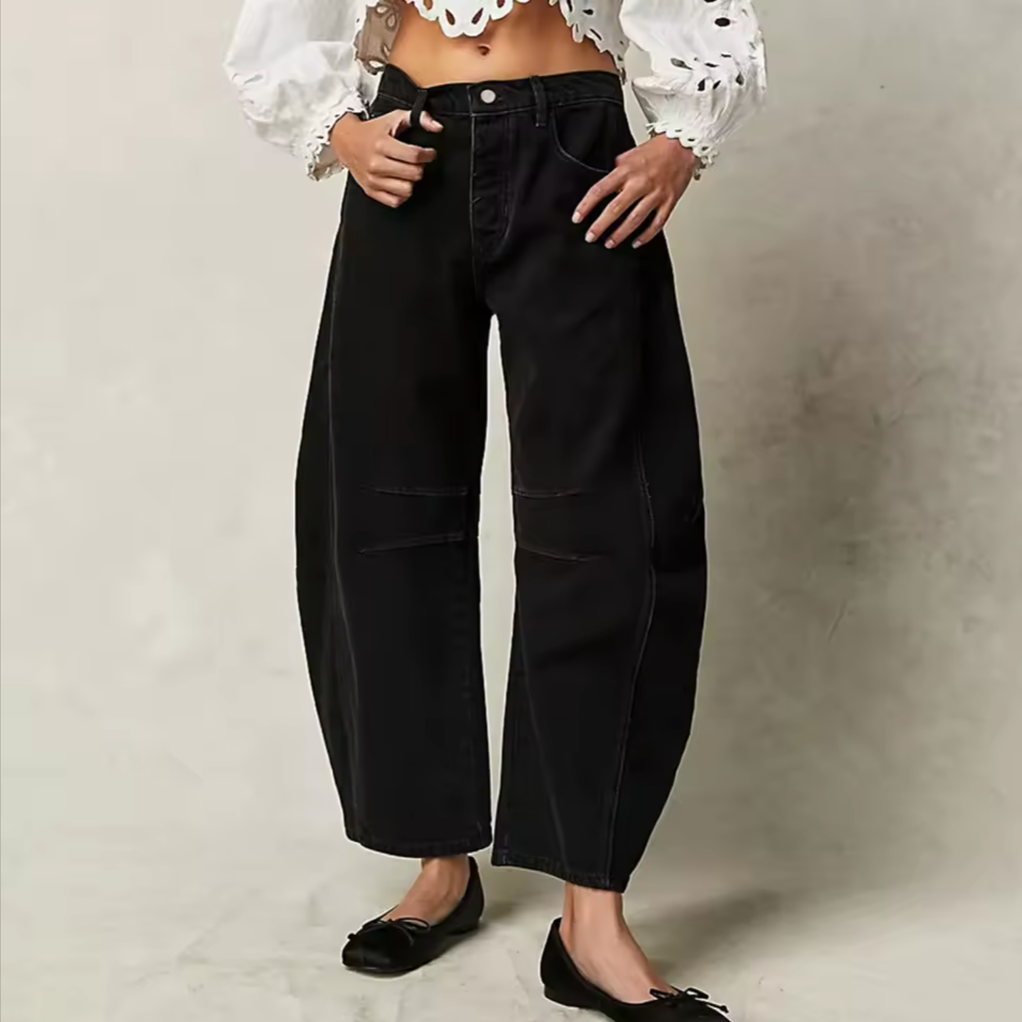 Women’s Barrel-Leg Jeans – Relaxed Fit – Animal Print – Full Length